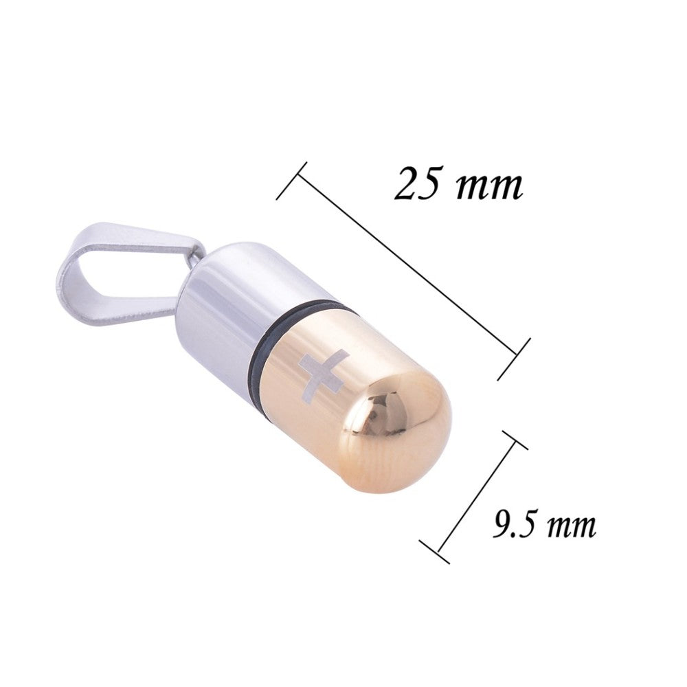 Stainless steel screwable capsule pendant in Gold, Black & Blue