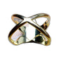 Gold-tone starfish ring openwork crisscross band shown on pastel painted backdrop