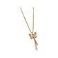 Gold-tone seahorse pendant necklace with clear pave stones on a textured chain, displayed in a gift box.