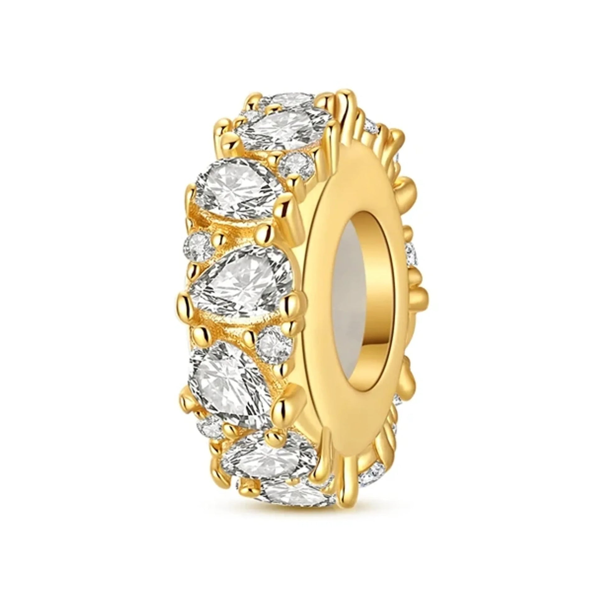 Gold-tone eternity bead with mixed pear and round clear stones