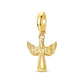 Gold-tone winged cross dangle charm with sculpted feathered wings