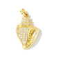 Gold-tone seashell pendant with dense rhinestone pavé and curled shell detail