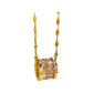 Barrel pendant necklace with pink baguette crystals on a gold-tone faceted chain, close-up