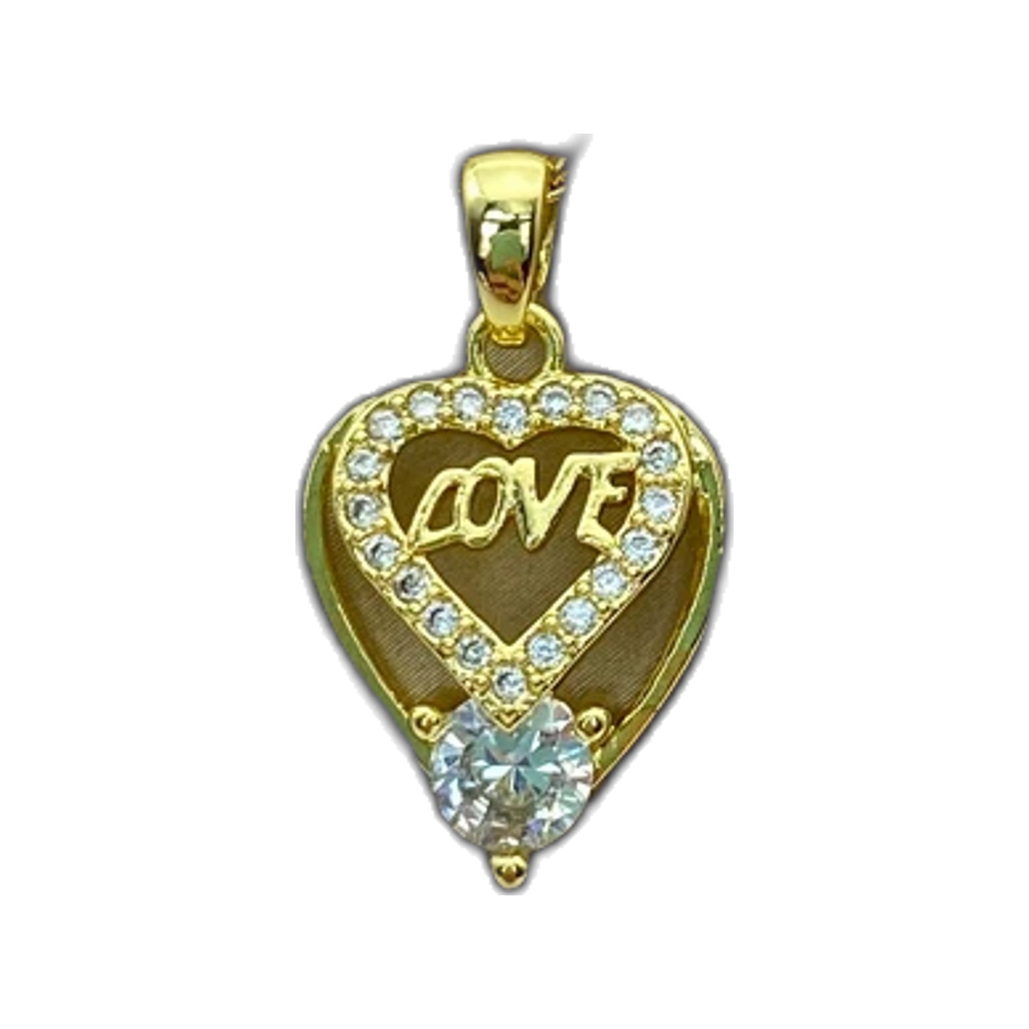 gold-tone pendant necklace with heart cutout and clear teardrop stone