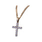 Gold-tone Small Iced Cross pendant with clear stones suspended on a curb chain