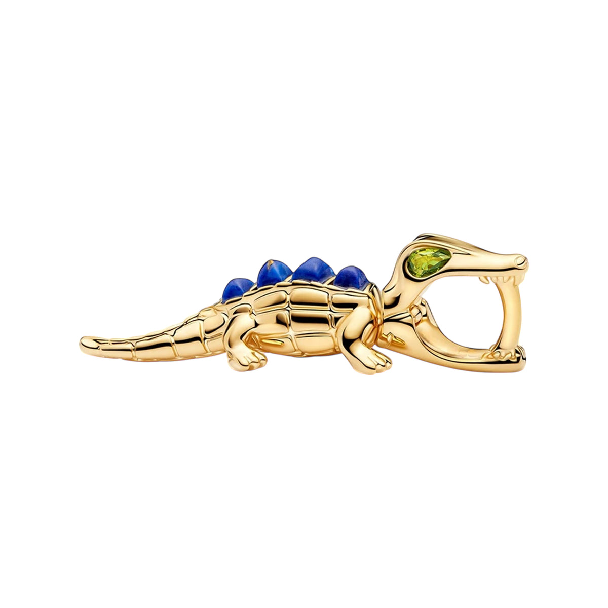 gold-tone crocodile charm with blue back accents and green eye