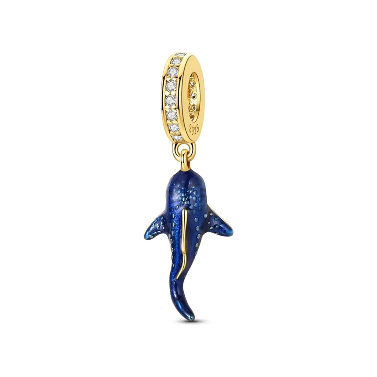 Whale Shark dangle charm with blue enamel and gold-tone pavé bail