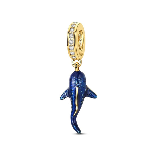 Whale Shark dangle charm with blue enamel and gold-tone pavé bail