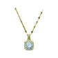 gold-tone pendant necklace with cushion halo and round center stone
