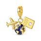 Gold-tone travel charm trio with airplane, enamel globe and passport tag