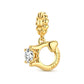 Gold-tone ring dangle charm with prong-set clear stone and heart detail