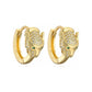 Gold-tone huggie earrings with pavé leopard heads and crystal-studded circular detail