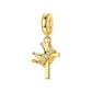 Gold-tone crowned cross charm with a pavé crystal band