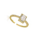 Gold-tone adjustable open ring with a square halo and clear center stone
