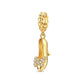 Gold-tone high-heel dangle charm with crystal butterfly accent