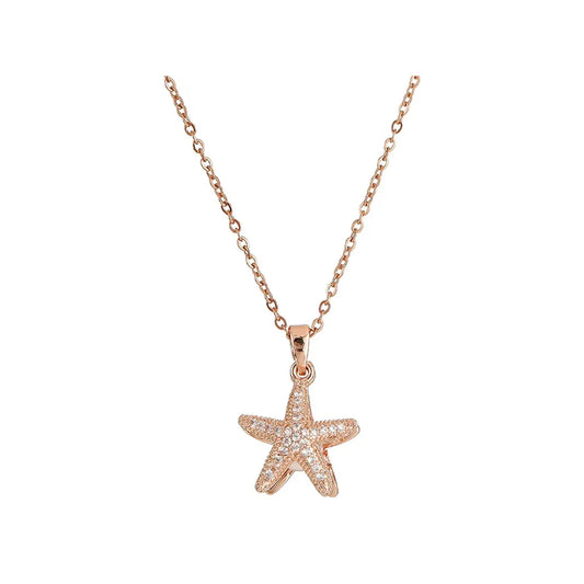 Rose gold-tone necklace with a pave starfish pendant on a delicate chain.