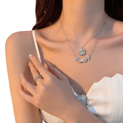 Unusual Together 4 Crystal heart / Clover Flower Necklace