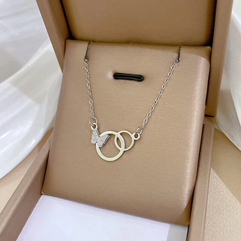 High Grade Butterfly Locket Bow Pendant Necklace Stainless Steel Fashion Geometric Choker Jewelry Party Gifts For Women Girls
