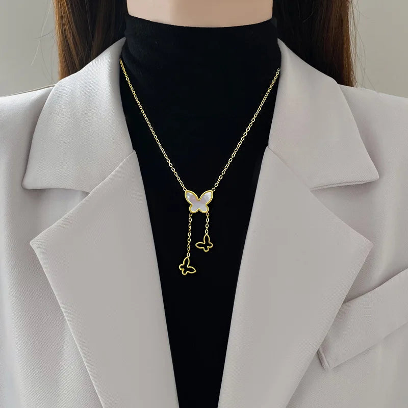 High Grade Butterfly Locket Bow Pendant Necklace Stainless Steel Fashion Geometric Choker Jewelry Party Gifts For Women Girls