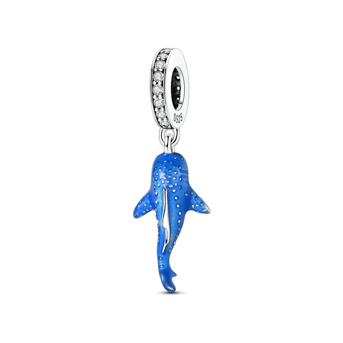 Whale Shark dangle charm with blue enamel and silver-tone pavé bail