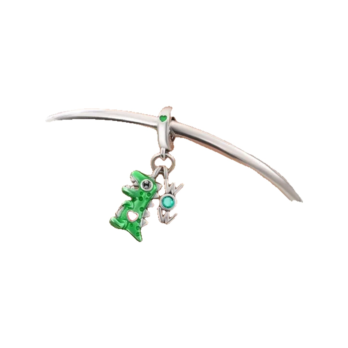 15edef52-87c9-4b69-a1cd-36a883eaa7ac green frog dangle charm worn at the wrist on a smooth bangle bracelet