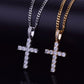 Pair of Small Iced Cross pendants shown side-by-side in silver-tone and gold-tone
