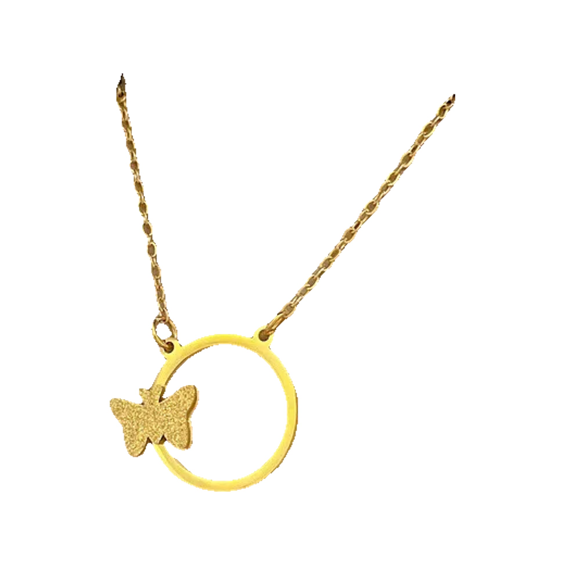 e11085f5-1f6a-4cbe-9174-fbf89bd9378a gold-tone circle pendant with textured butterfly on box insert