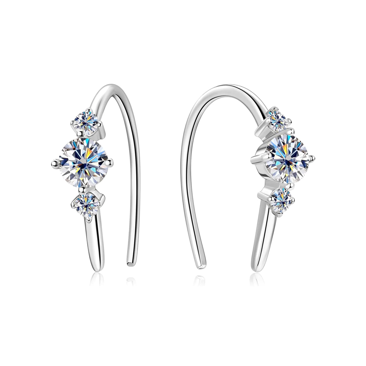 Silver-tone three-stone U-hoop earrings close front view