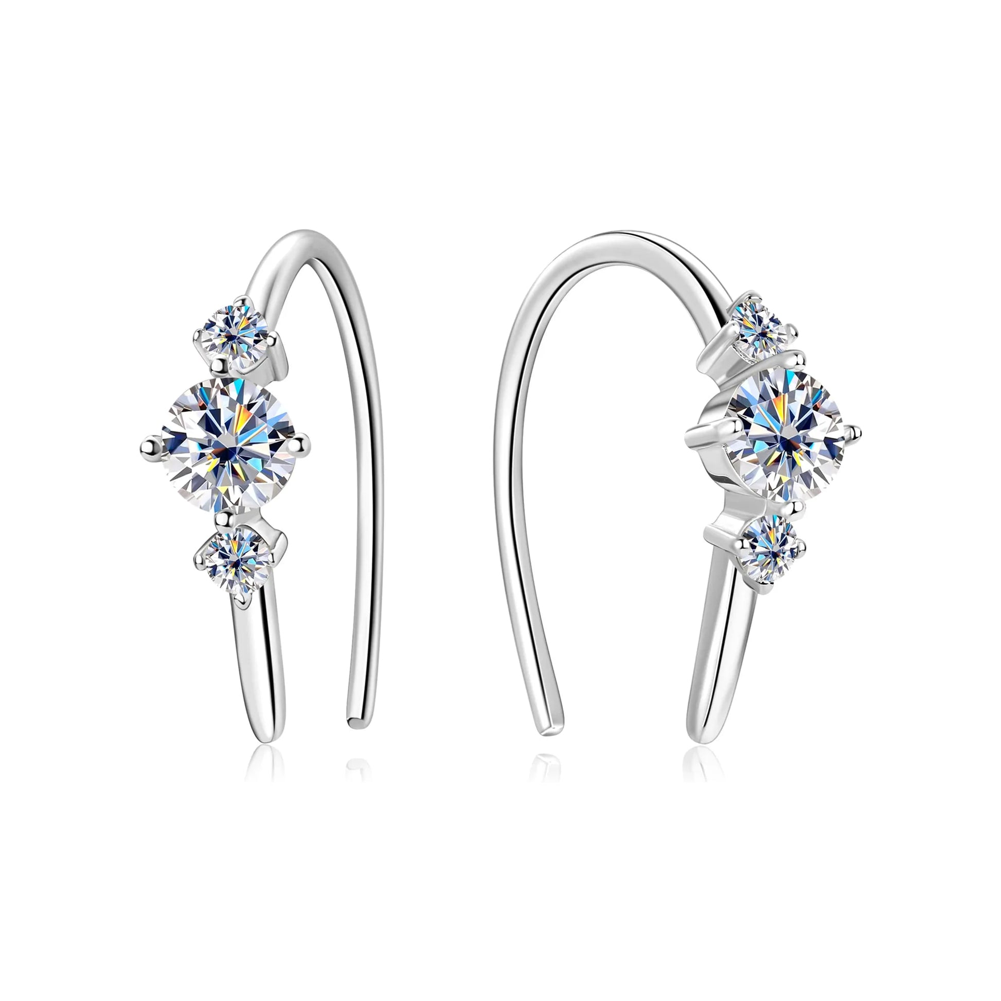 Silver-tone three-stone U-hoop earrings close front view