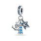 Nautical cluster charm with lighthouse, anchor, starfish and crystal heart