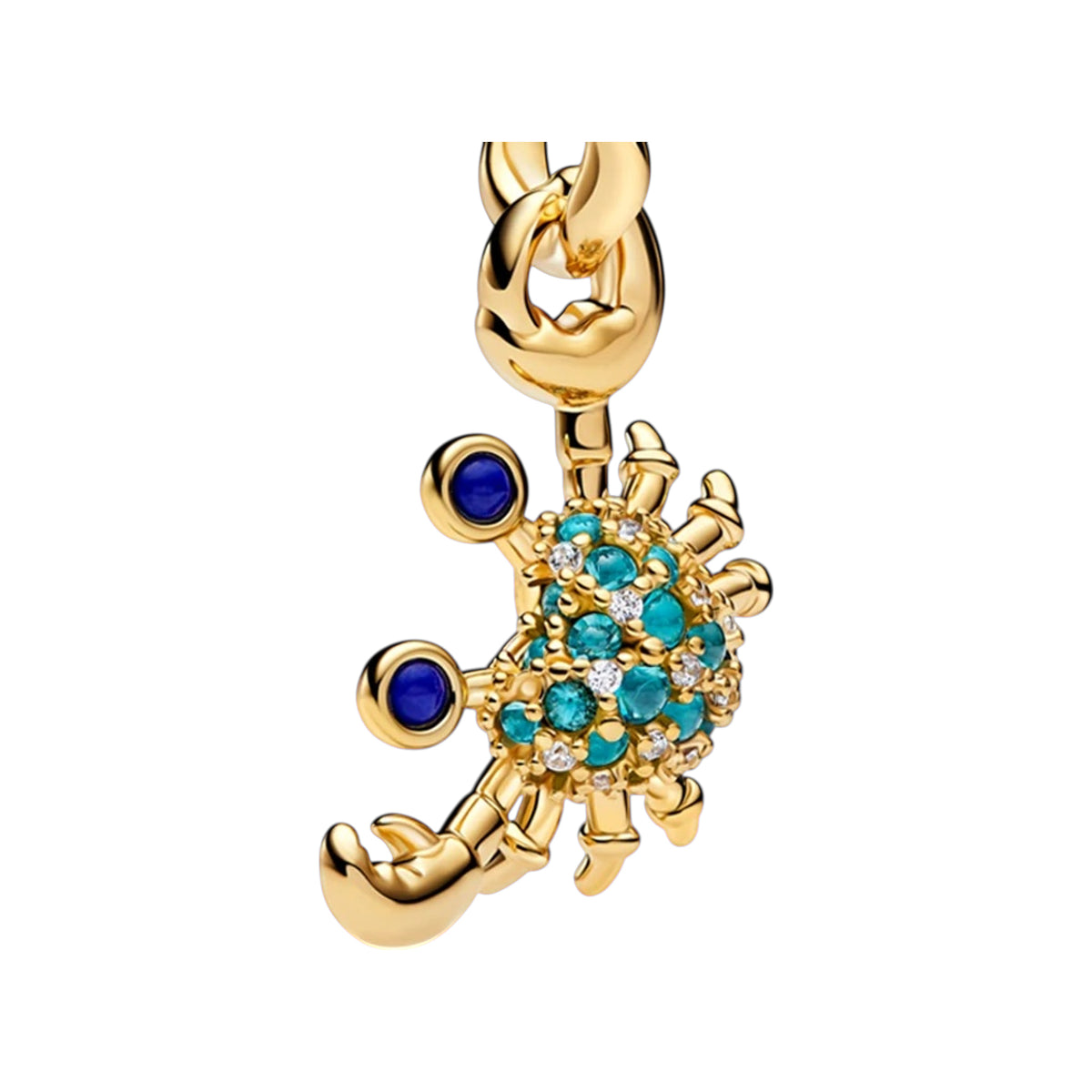 gold-tone crab dangle charm with clustered blue-green stones