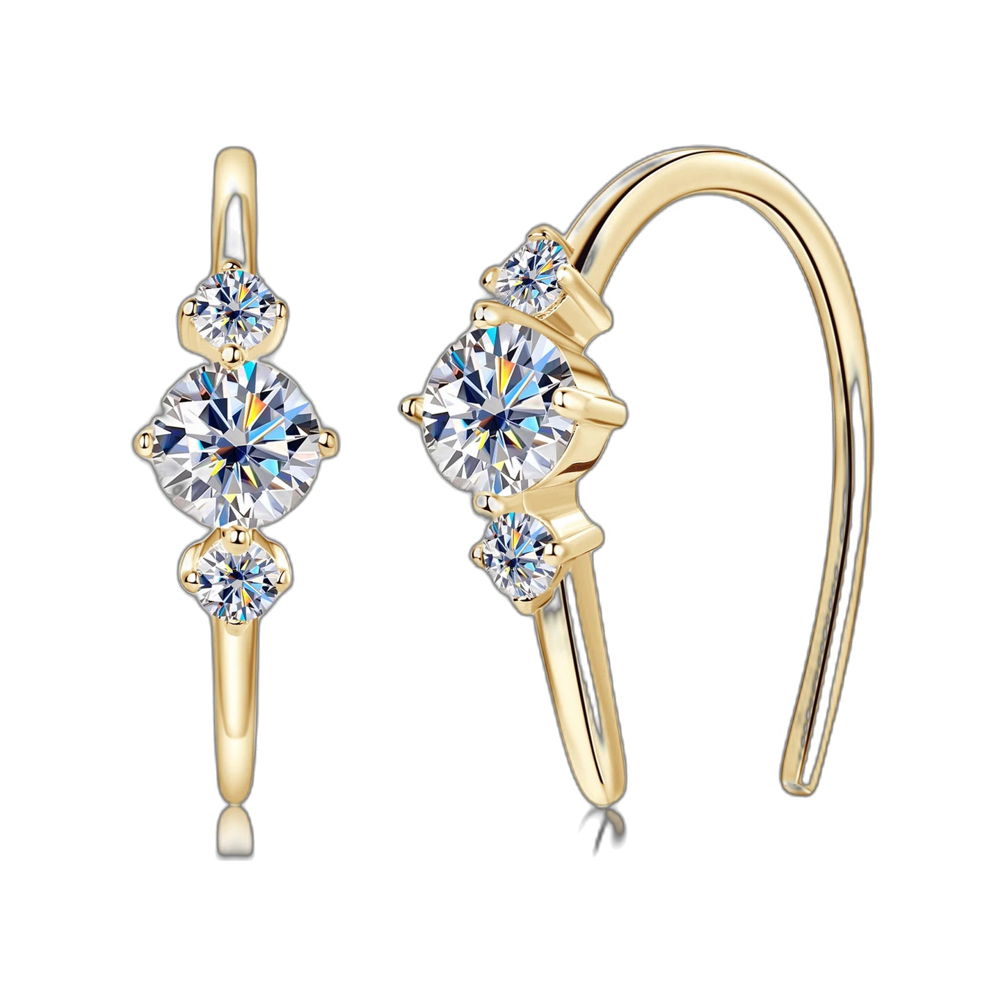 Gold-tone three-stone U-hoop earrings vertical front view