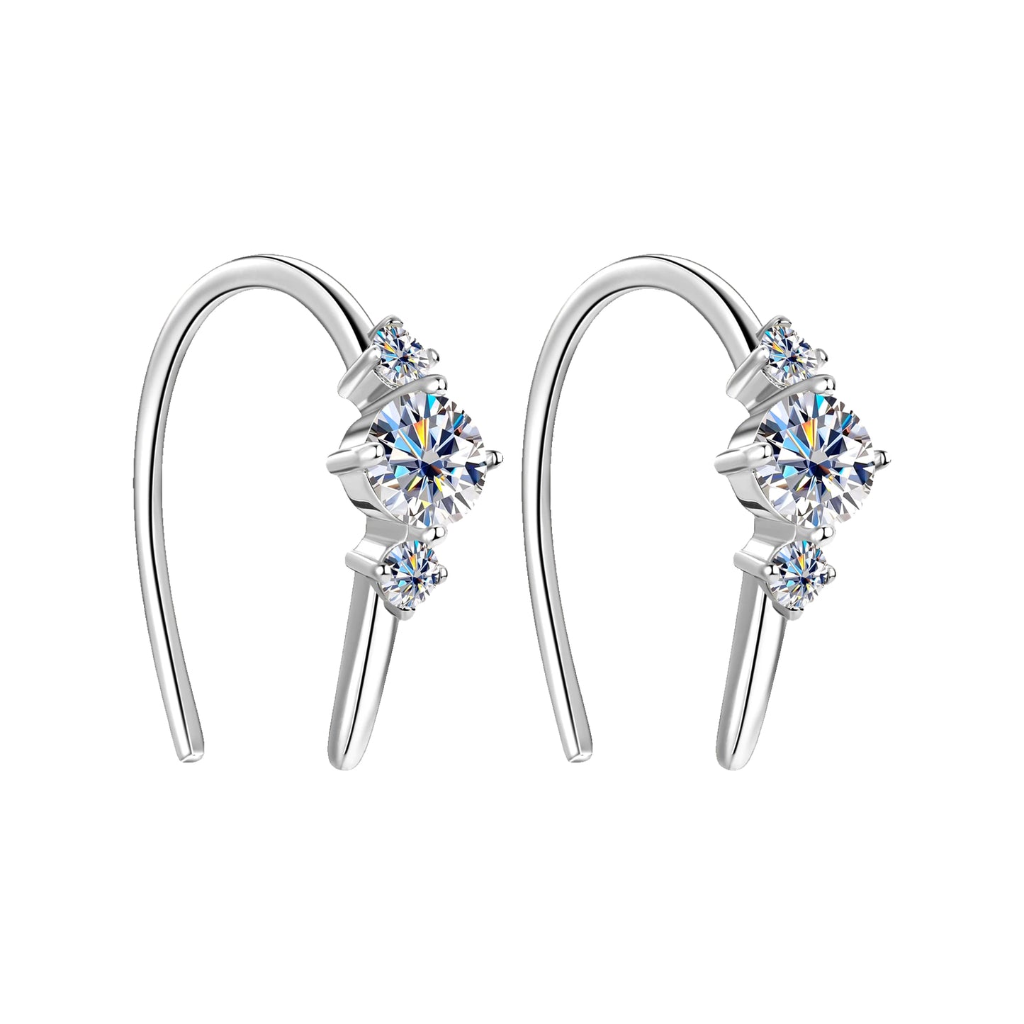 Silver-tone three-stone U-hoop earrings twin set front view