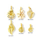 Assorted gold-tone shell charms shown in a size comparison layout on white