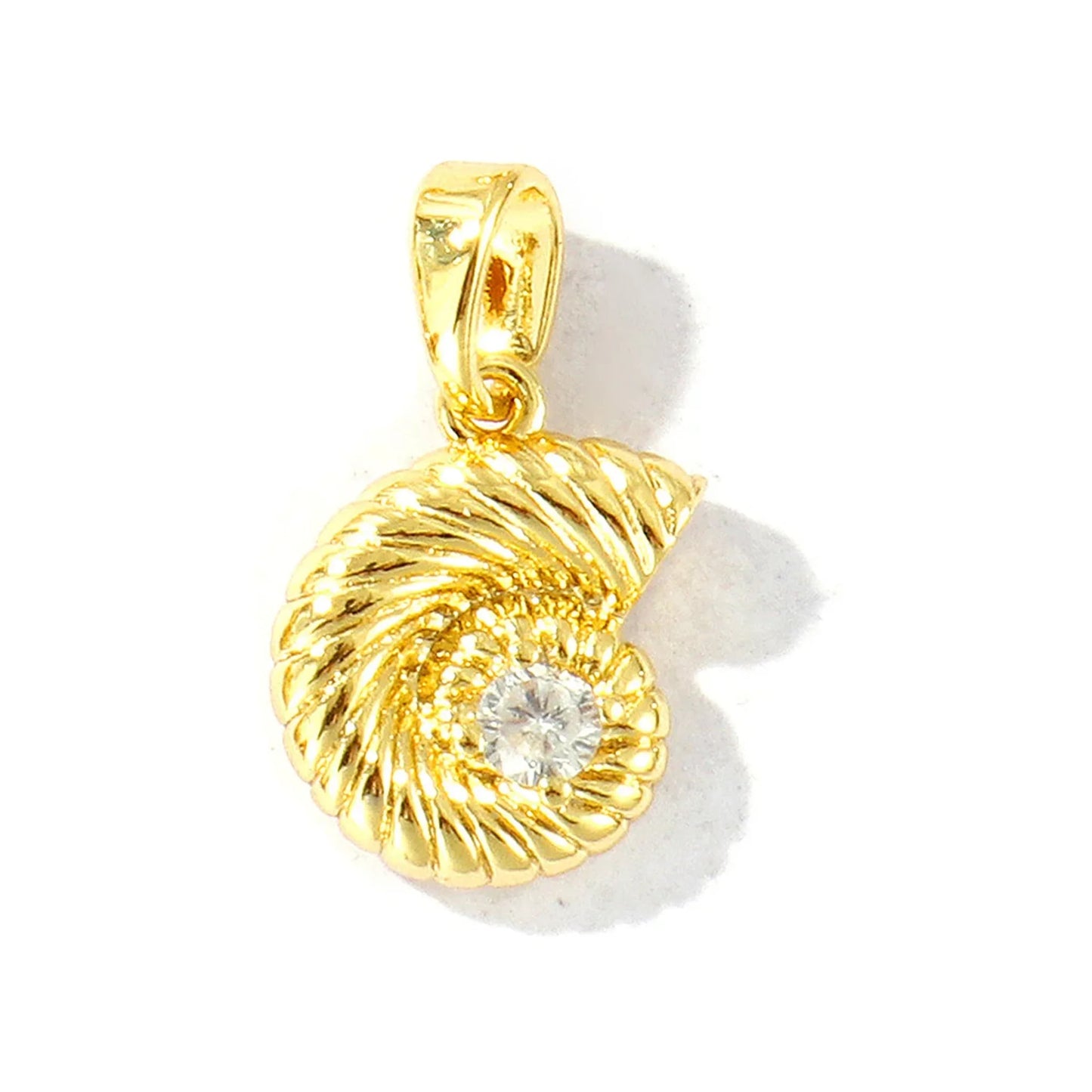 Gold-tone twisted spiral charm with rope texture and a central rhinestone