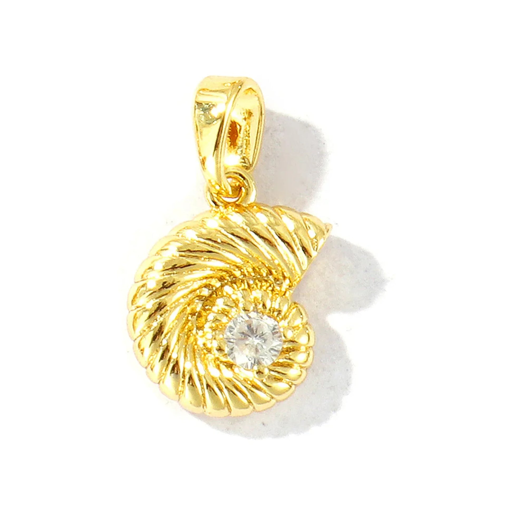 Gold-tone twisted spiral charm with rope texture and a central rhinestone