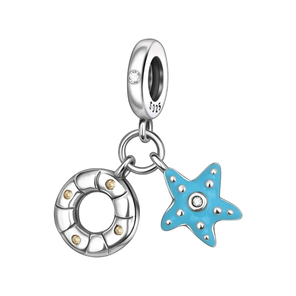 Lifebuoy and turquoise starfish double dangle charm
