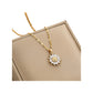 gold-tone sunflower pendant with clear marquise petals and textured center on a chain
