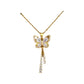 Gold-tone butterfly pendant with dangling crystal accents presented in a box insert