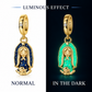 Glow enamel icon charm shown normally and glowing in the dark