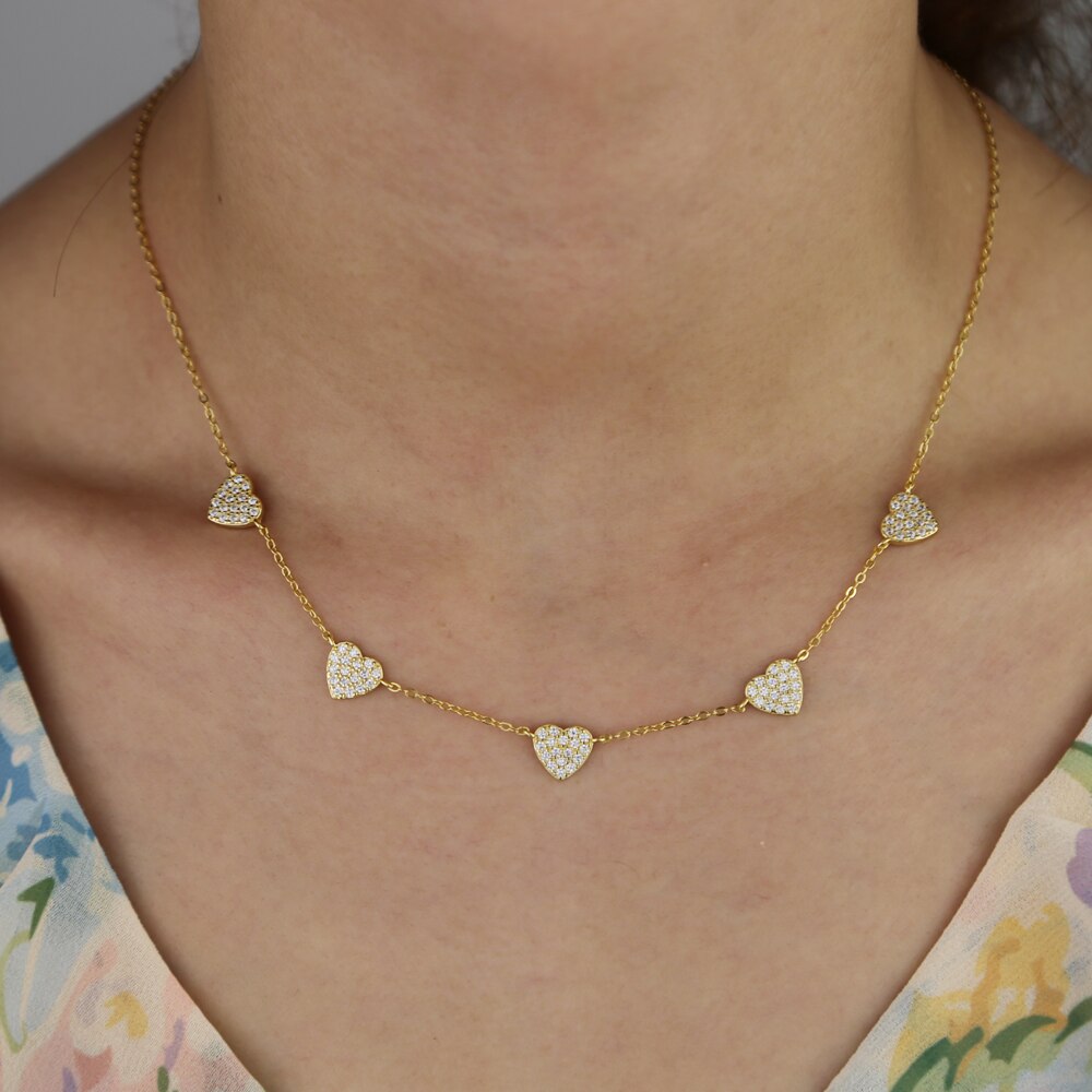Sterling Silver Chocker Necklace with Hearts