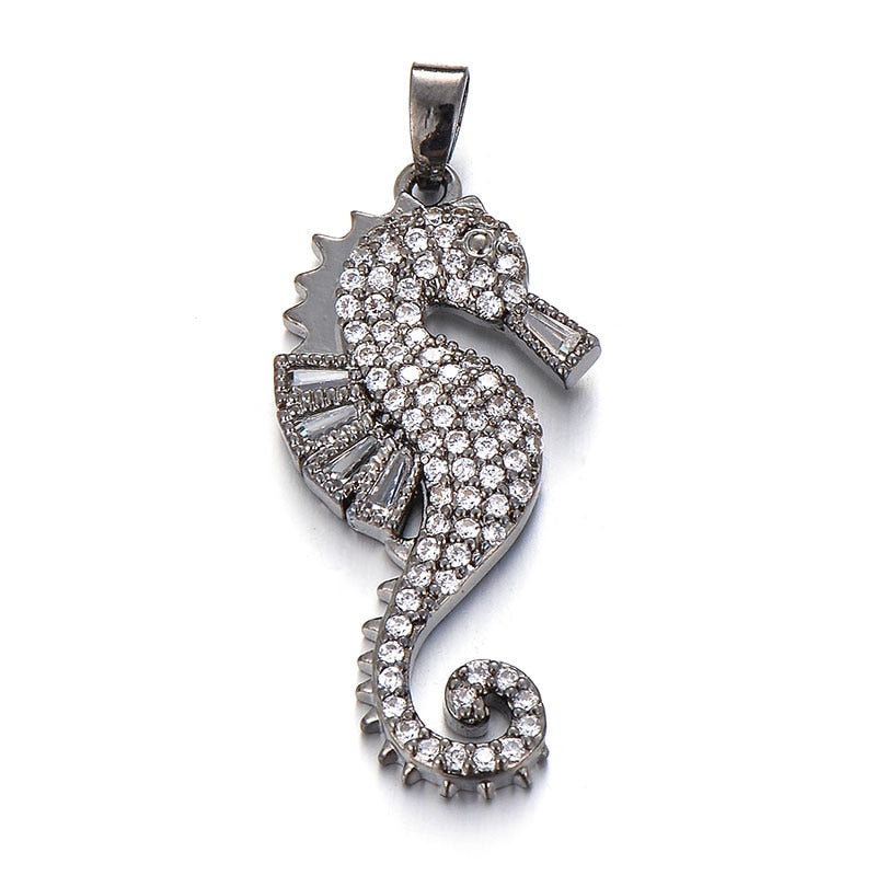 Seahorse Pendant in white, yellow, rose gold & cobalt with clear zircons