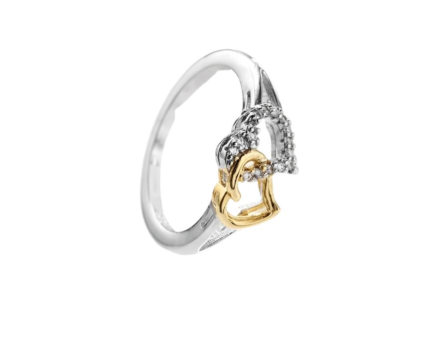 Double Heart Ring with Shiny Cubic Zirconia