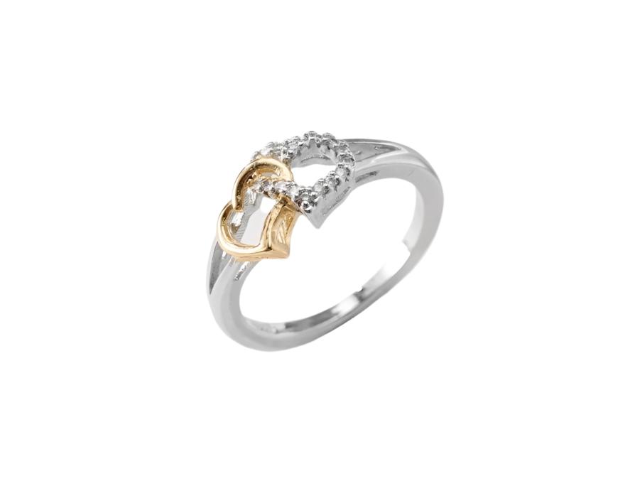 Double Heart Ring with Shiny Cubic Zirconia