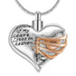 "A piece of my heart lives in heaven" Two tone heart locket cremation memorial pendant & necklace